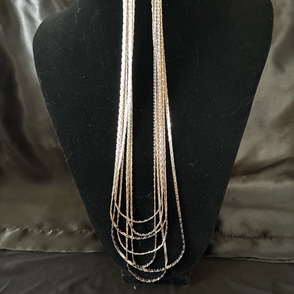 D'Orlan Silver Tone Multi Chain Waterfall Necklace 7 Strand - Picture 3 of 12